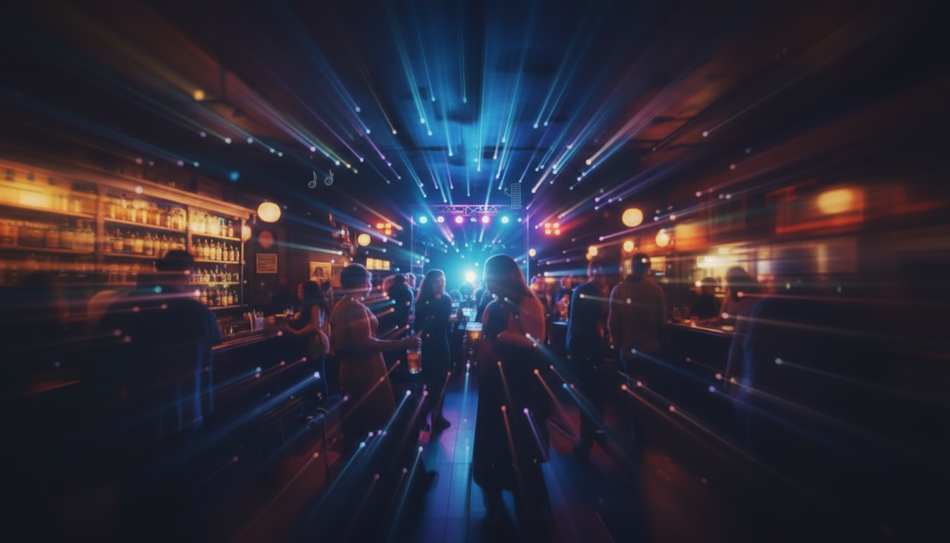 The vibrant atmosphere of a successful bar where patrons are so engaged they lose track of time, demonstrating the power of flow state marketing.