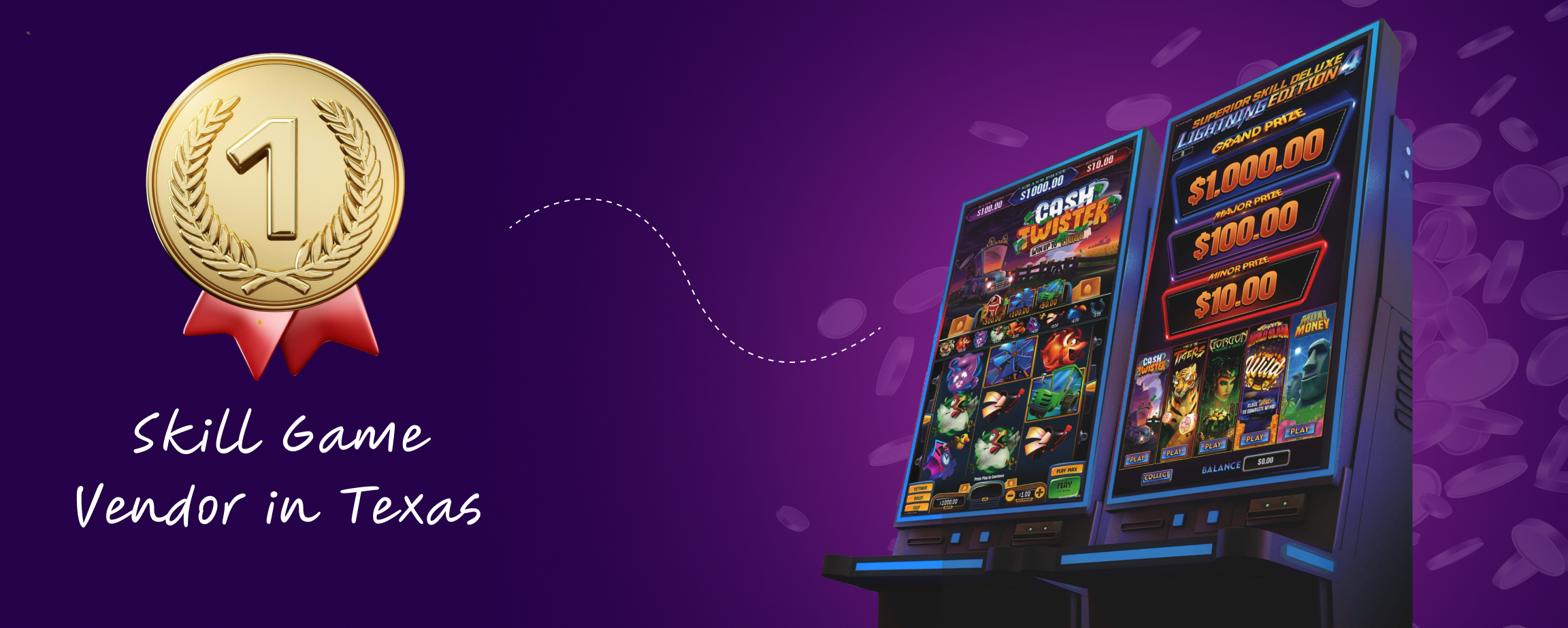 A graphic showcasing Peak Entertainment's leadership as the #1 skill game vendor in Texas.