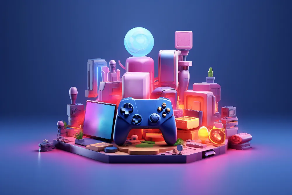 A modern game controller and abstract shapes illustrating the appeal of compact, skill-based gaming.