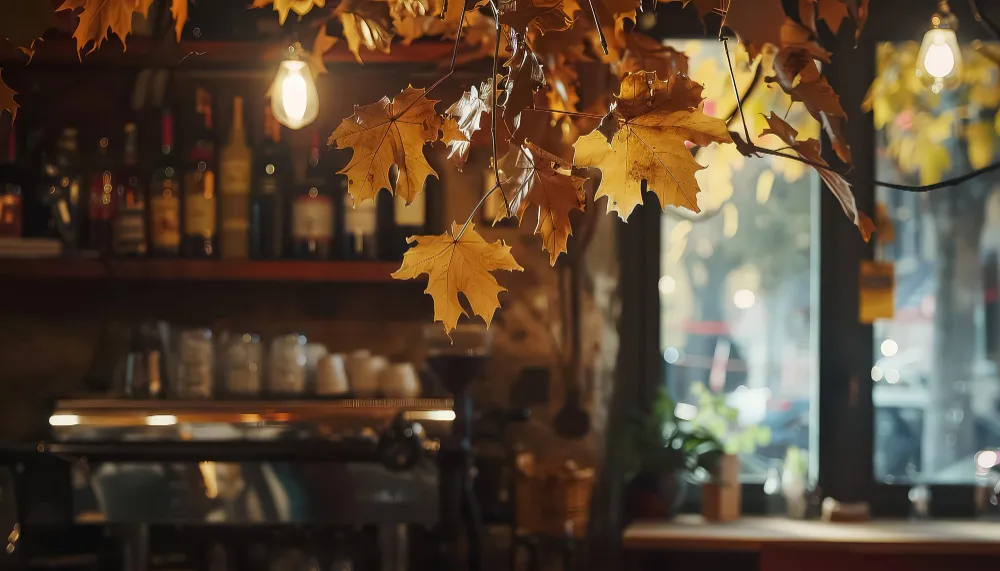 A welcoming bar interior designed to increase customer dwell time with a cozy, seasonal atmosphere